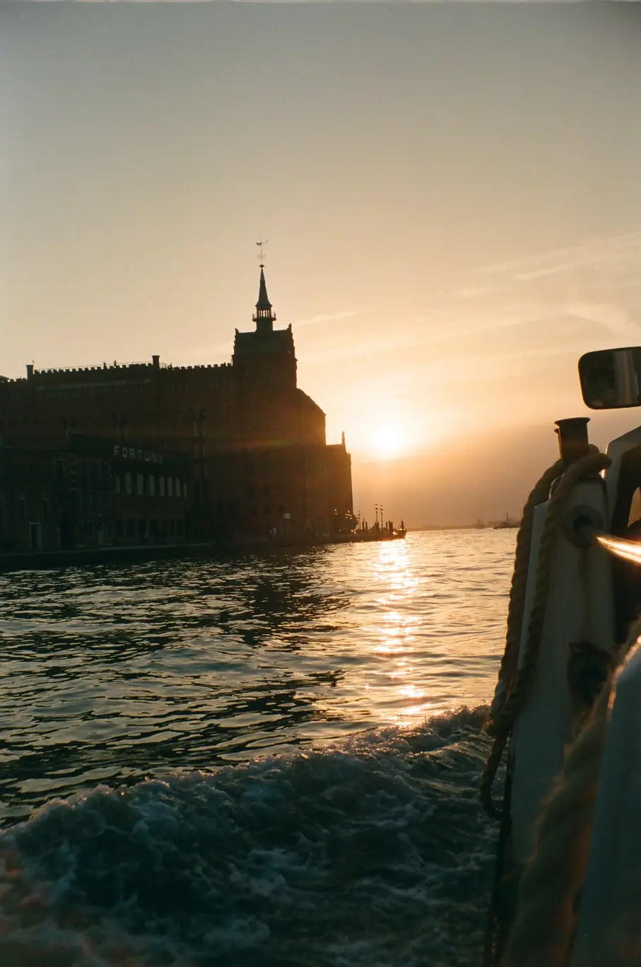 A photo of the sunset from a boat