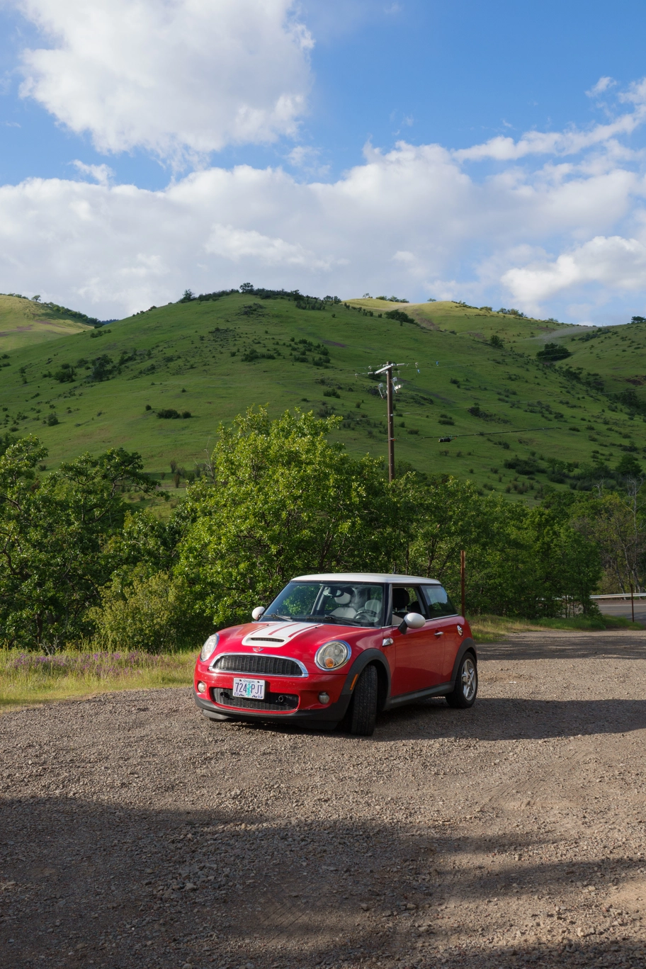 A photo of a red mini cooper
