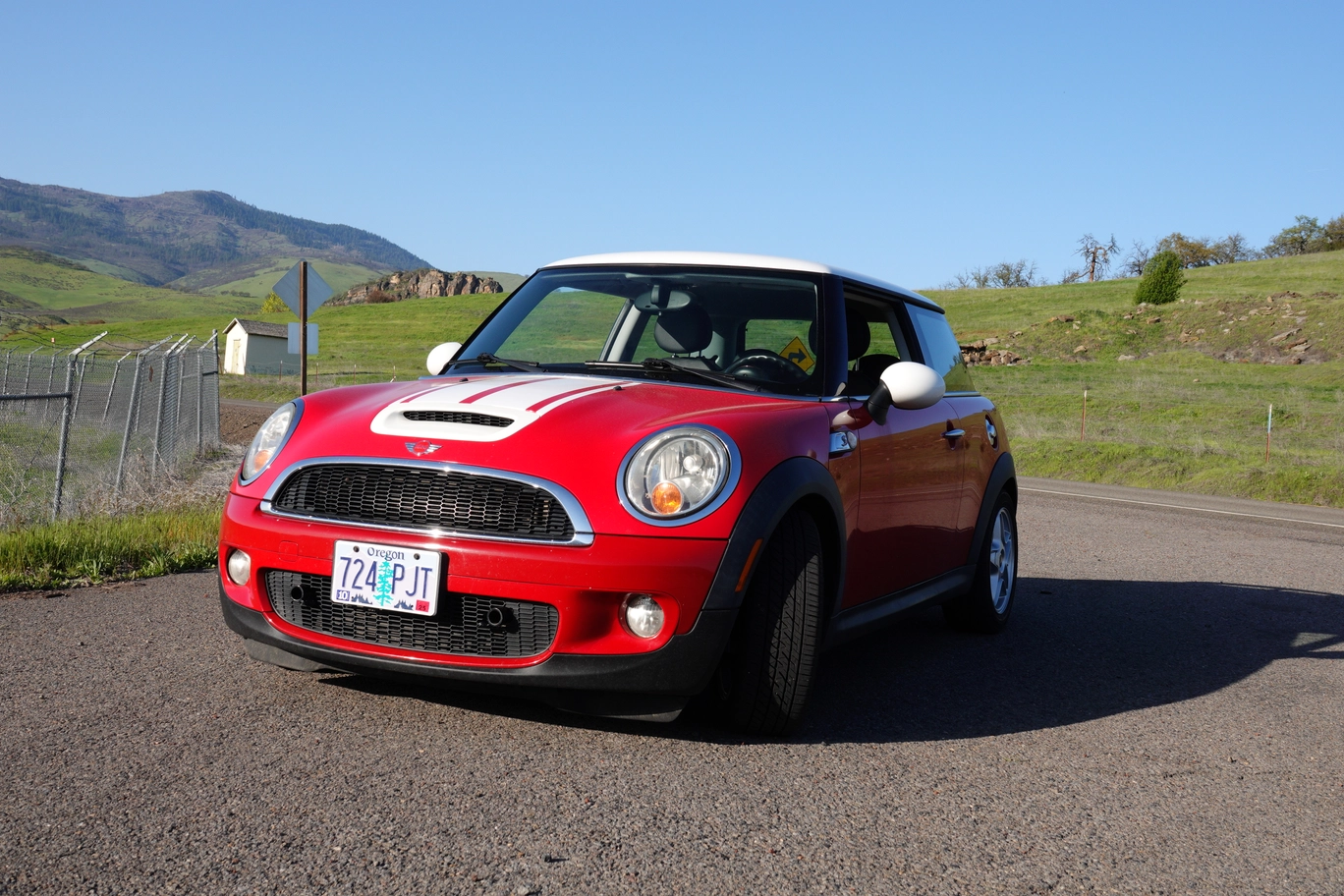 A photo of a red mini cooper
