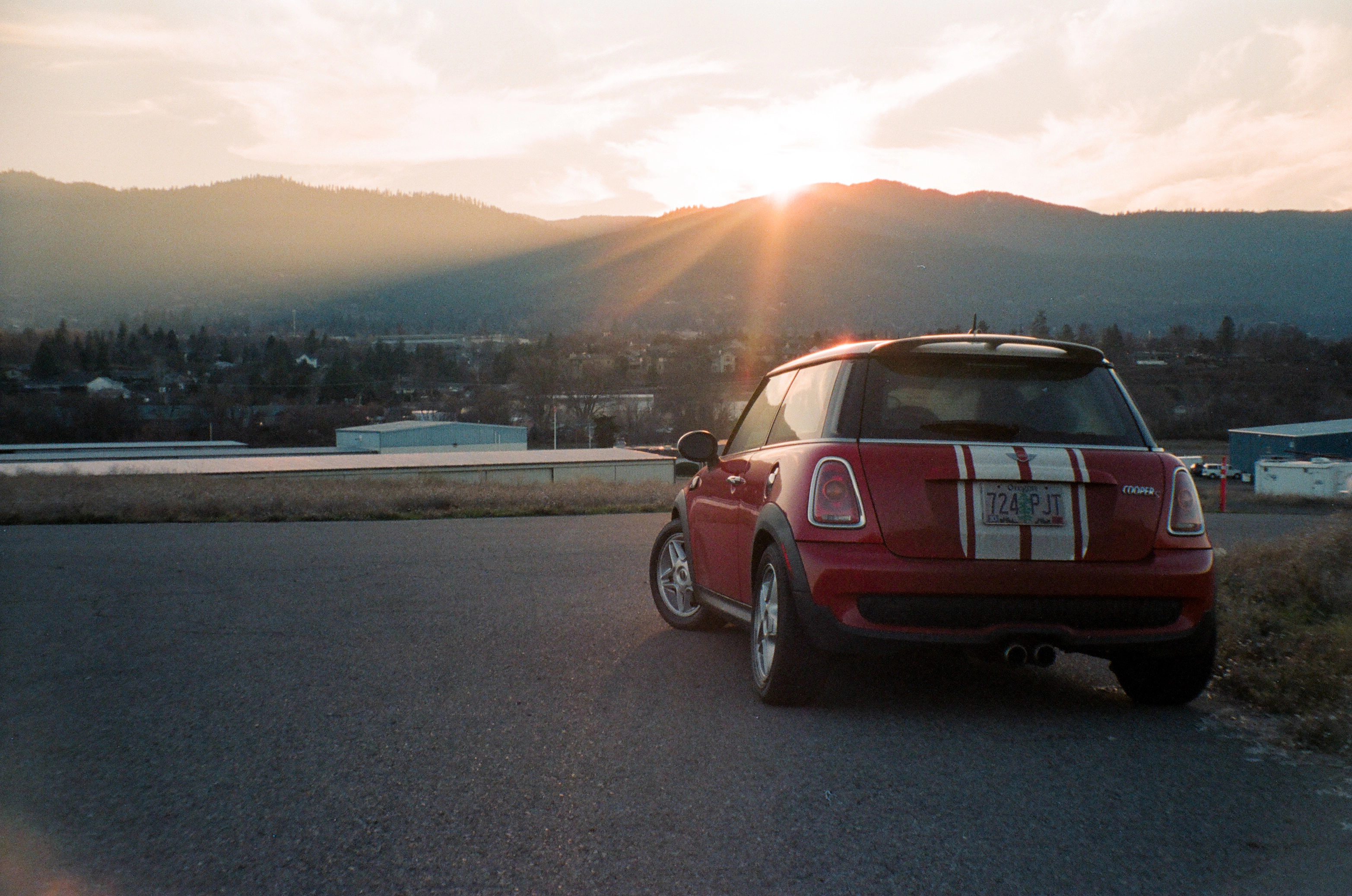 A photo of a red mini cooper