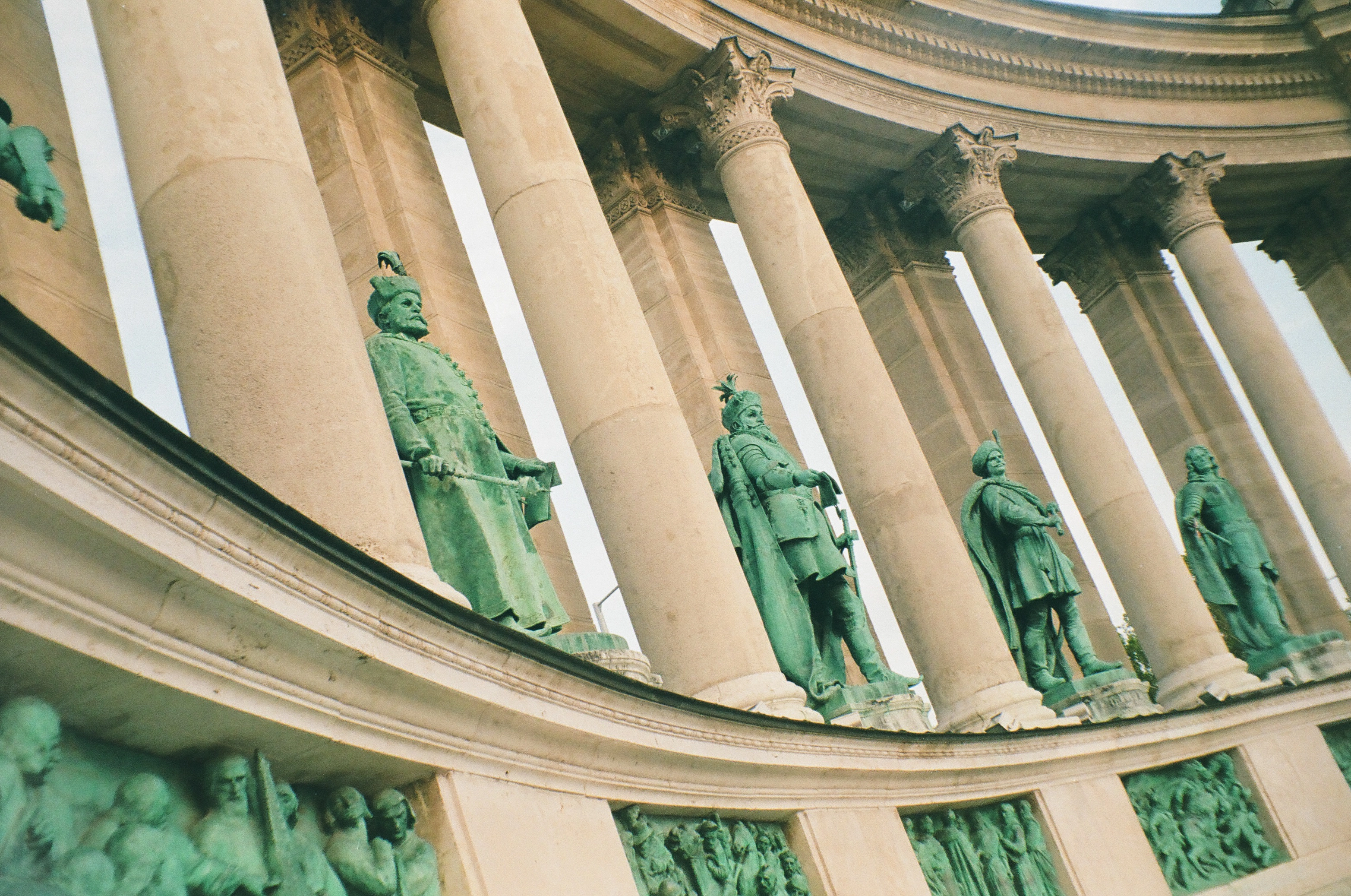 A photo of the statues at Heroes' Square in Budapest