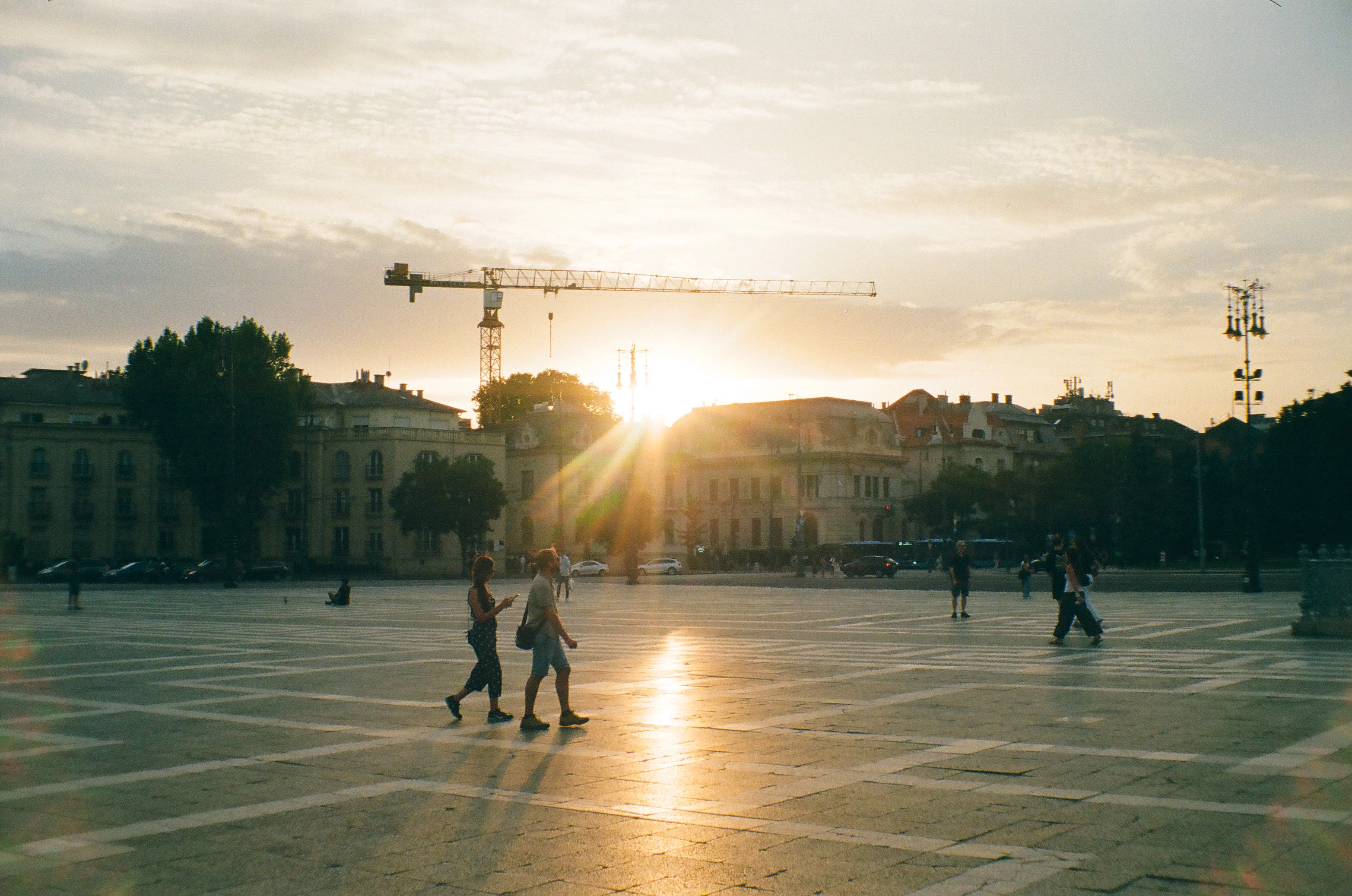 A photo of the sunset at Heroes' Square in Budapest