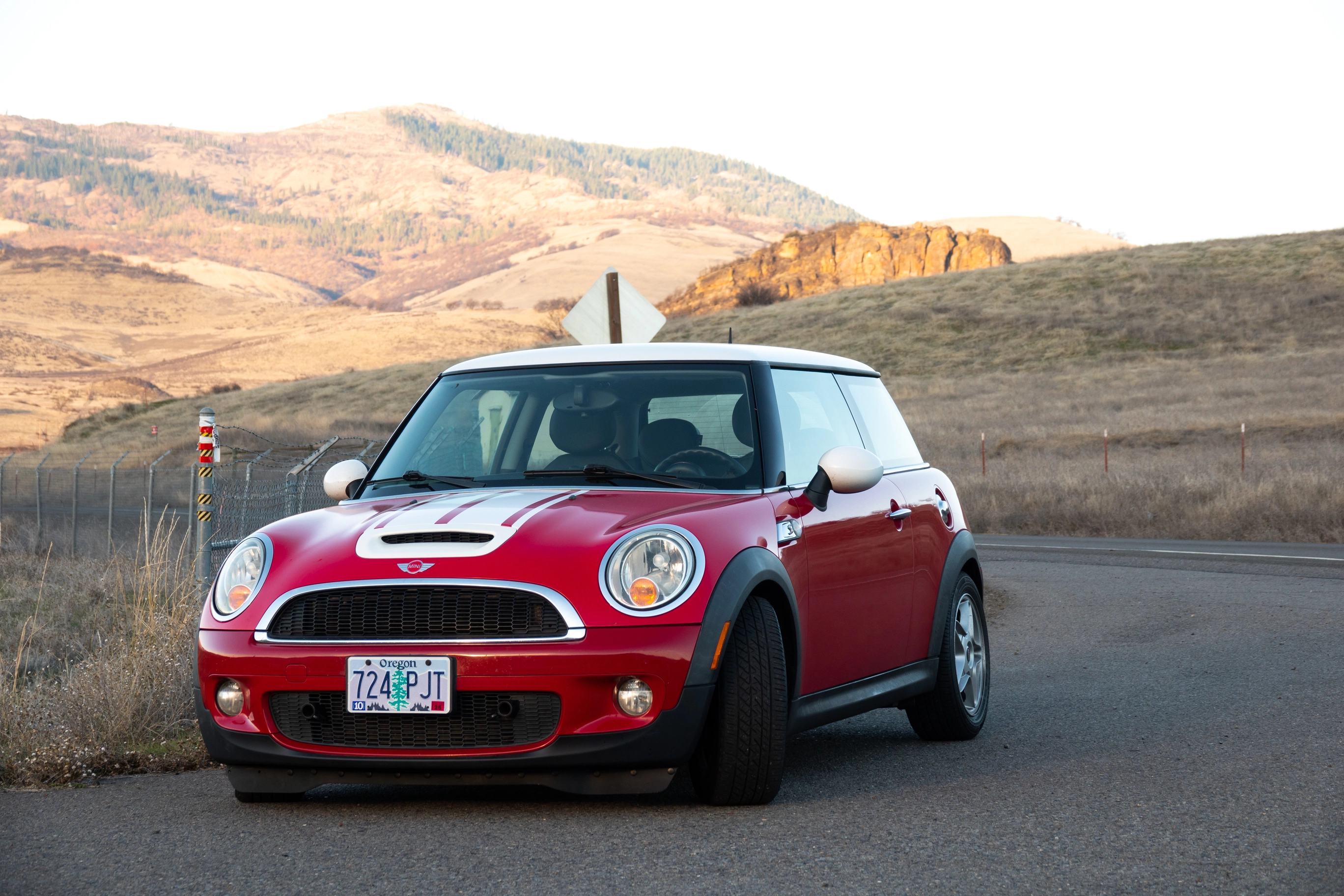 A photo of a red mini cooper