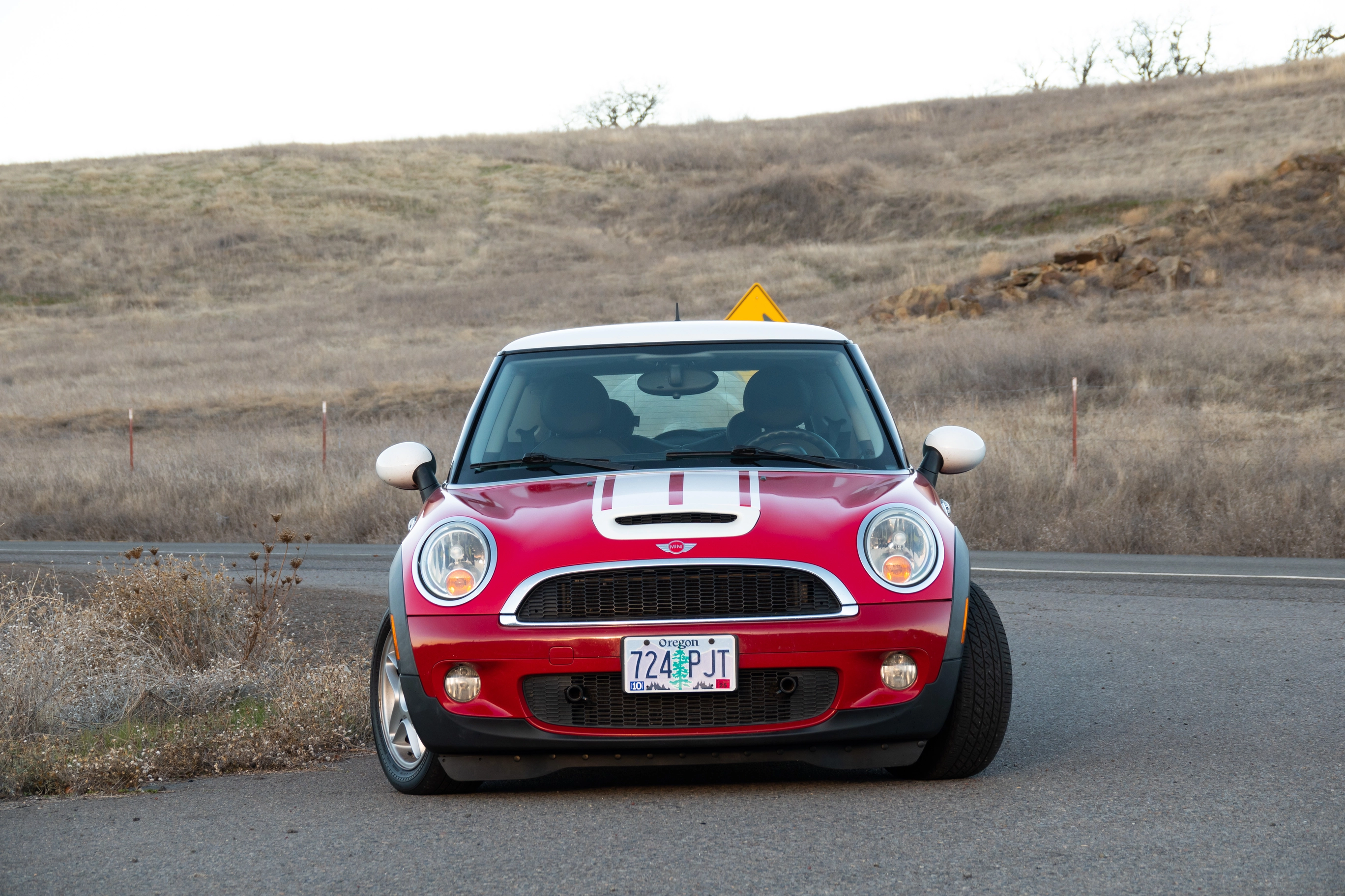 A photo of a red mini cooper
